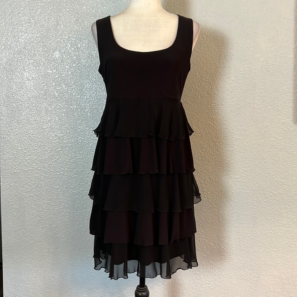 Tiana B Black Tiered Ruffle Sleeveless Cocktail Dress Size M